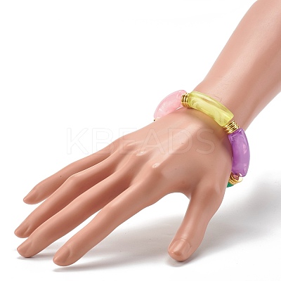 Imitation Gemstone Acrylic Curved Tube Beads Stretch Bracelets BJEW-JB06588-1