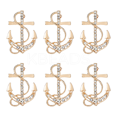 6Pcs Anchor Alloy Rhinestone Lapel Pins for Backpack Clothes JEWB-FH0002-73KCG-1