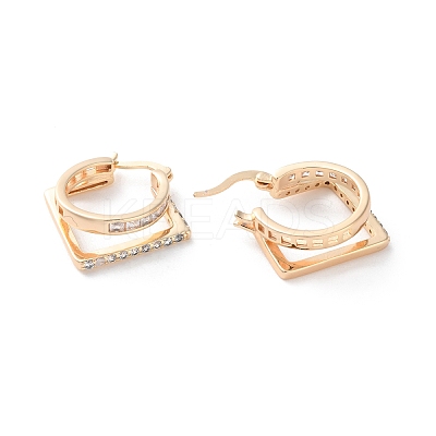 Rack Plating Square Brass Clear Cubic Zirconia Hoop Earrings EJEW-S241-11G-1