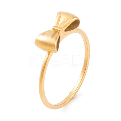 PVD Vacuum Plating 304 Stainless Steel Bowknot Finger Ring for Women RJEW-C086-01-G-1