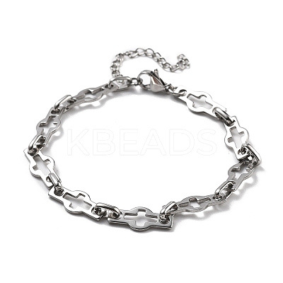 304 Stainless Steel Cross Link Chains Bracelets for Men & Women BJEW-D042-41P-1
