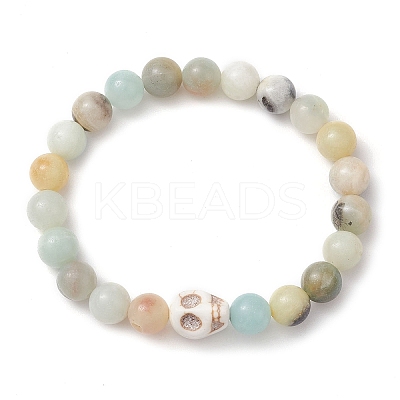 8.5mm Round Natural Flower Amazonite Beaded Stretch Bracelets BJEW-JB10466-01-1