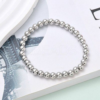 Brass Round Beaded Stretch Bracelets for Men Women BJEW-B148-05D-P-1