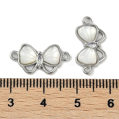 Brass Clear Cubic Zirconia Pave Natural Shell Bowknot Connector Charms KK-P283-06P-1