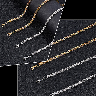 4Pcs 4 Style Rack Plating 304 Stainless Steel Twist Rope Chain Necklaces NJEW-GO0001-03D-1
