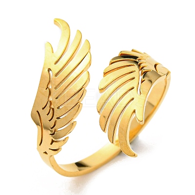304 Stainless Steel Double Wing Open Cuff Ring RJEW-F149-01G-1