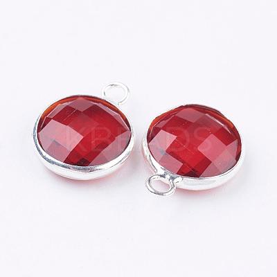 Silver Color Plated Brass Glass Flat Round Charms GLAA-M003-A-04S-1