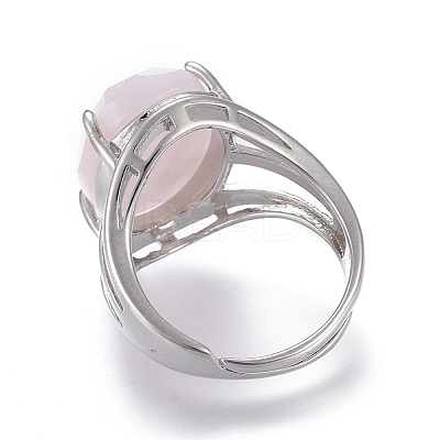 Adjustable Faceted Natural Rose Quartz Finger Rings RJEW-I068-B08-1-1