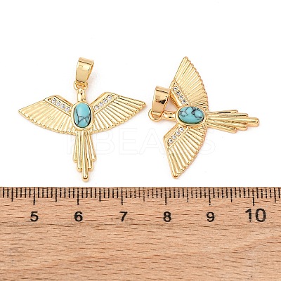 Brass Micro Pave Cubic Zirconia with Synthetic Turquoise Pendants KK-G543-13G-02-1