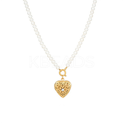 Stainless Steel Heart Pendant Necklace with Plastic Pearl Beaded Chains JS3937-1