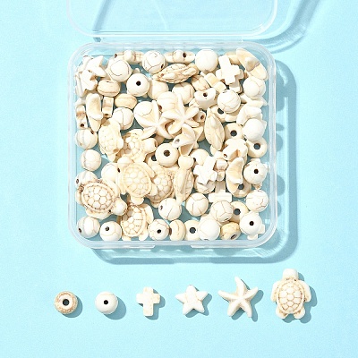 100Pcs 6 Styles Synthetic Turquoise Dyed Beads TURQ-FS0001-06-1