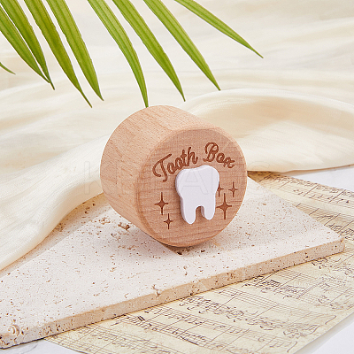 Round Printed Wood Baby Tooth Keepsake Cases with Lids CON-WH0099-75C-1