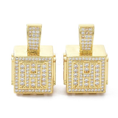 Alphabet Brass Micro Pave Clear Cubic Zirconia Pendants ZIRC-O045-01G-H-1