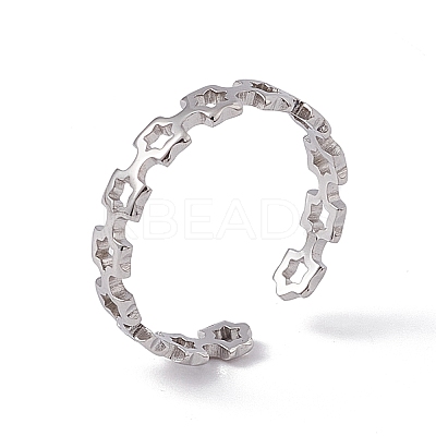 Non-Tarnish 201 Stainless Steel Ring Hollow Out Square Open Cuff Ring for Women RJEW-C045-11P-1