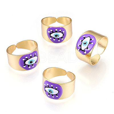 Enamel Horse Eye Open Cuff Rings RJEW-P042-01G-02-1