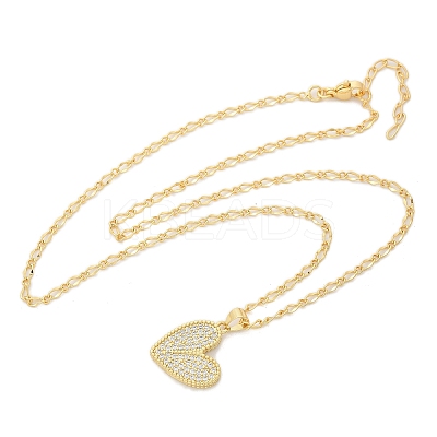 Brass Micro Pave Clear Cubic Zirconia Heart Pendant Necklaces for Women NJEW-M088-01G-01-1