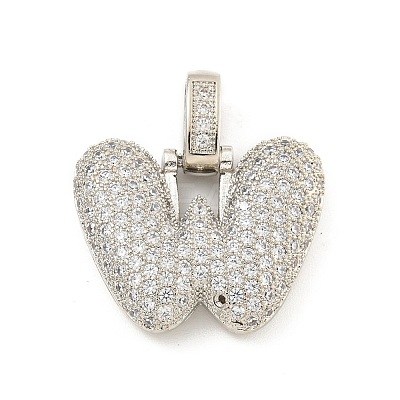 Brass Micro Pave Clear Cubic Zirconia Pendants KK-B099-01P-W-1