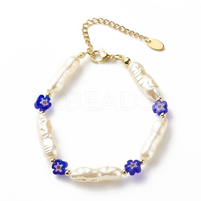 ABS Imitation Pearl & Millefiori Glass Beaded Necklace Bracelet SJEW-JS01241-1