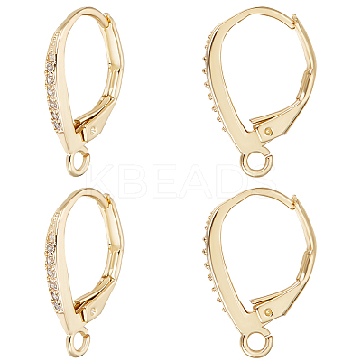 4Pairs Brass Micro Pave Clear Cubic Zirconia Leverback Earring Findings KK-BBC0021-97G-1