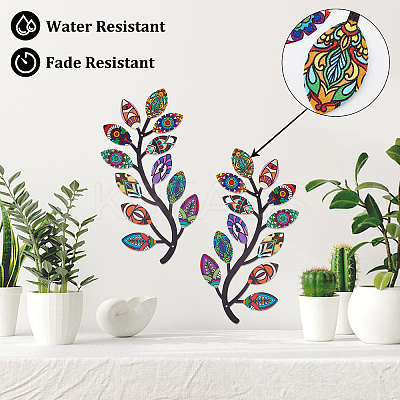 2Pcs 2 Style Iron Tree Leaf Wall Decor AJEW-CN0001-53-1