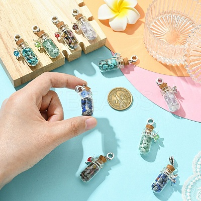 10Pcs 5 Color Alloy & Glass Bottle Pendants PALLOY-YW00057-1
