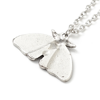 Alloy Moon Phase Moth Pendant Necklace NJEW-G056-04AS-1