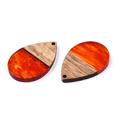 Transparent Resin & Walnut Wood Pendants RESI-N039-25G-1