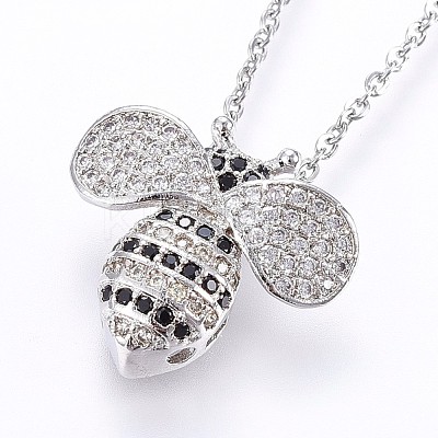 Brass Micro Pave Cubic Zirconia Pendant Necklaces NJEW-H486-10-1