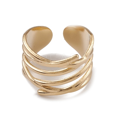 Ion Plating(IP) 304 Stainless Steel Hollow Out Open Cuff Rings for Women RJEW-G285-20G-1