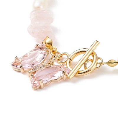 Glass Butterfly Charm Bracelet with Clear Cubic Zirconia BJEW-JB08640-02-1