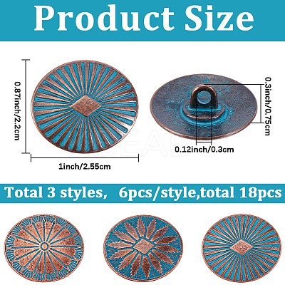 18Pcs 1-Hole Alloy Shank Buttons BUTT-GF0004-19B-1