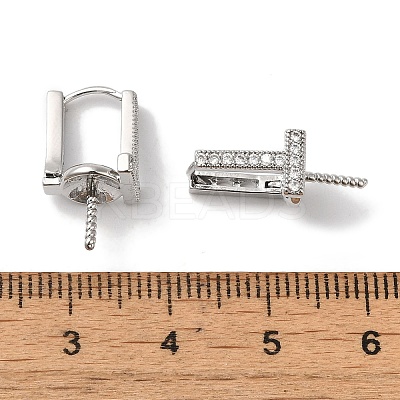 Brass Micro Pave Clear Cubic Zirconia Stud Earring Findings KK-U013-06P-1