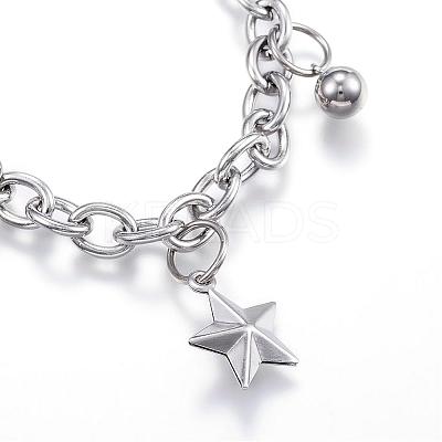Tarnish Resistant 304 Stainless Steel Charm Bracelets BJEW-G544-28P-1