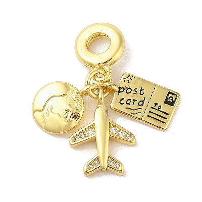 Rack Plating Brass Micro Pave Clear Cubic Zirconia Enamel European Dangle Charms KK-S380-28G-1