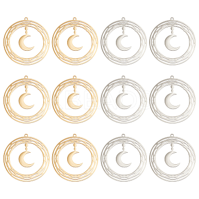 12Pcs 2 Colors 201 Stainless Steel Pendants STAS-DC0012-16-1