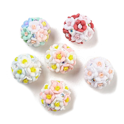 Luminous Polymer Clay Rhinestone Flower Beads RESI-C048-01-1
