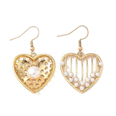 Heart 304 Stainless Steel Acrylic Imitation Pearl Dangle Earrings EJEW-B156-09G-1