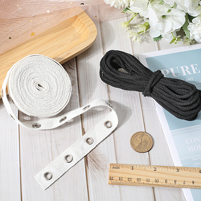 4 Yards Cotton Ribbons with Platinum Tone Iron Eyelet Rings OCOR-GF0002-88-1