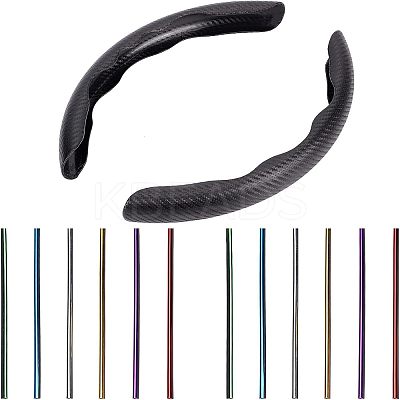 2Pcs Fibre Car Steering Wheel Cover and 12Pcs PVC Air Conditioner Strip Decoration Cover AJEW-FH0002-40-1