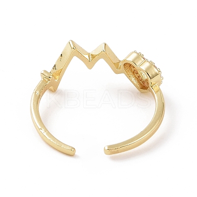 Clear Cubic Zirconia Heart Beat Open Cuff Ring RJEW-G283-12G-1