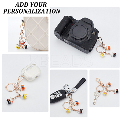 2Pcs 2 Colors Maneki Neko Lucky Cat Porcelain Pendant Keychain KEYC-OC0001-42B-1