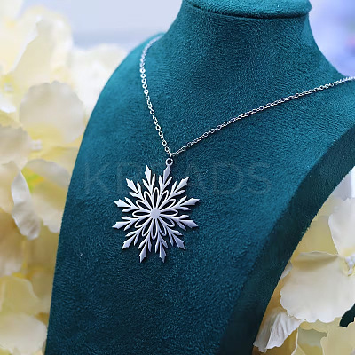 Christmas 304 Stainless Steel Snowflake Pendant Necklaces FS-WG2B4AB-01-1