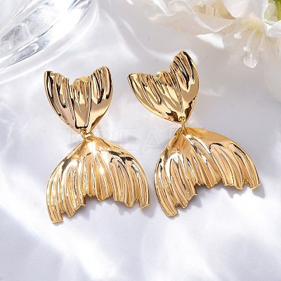 Brass Fishtail Stud Earrings EJEW-R014-08G-1