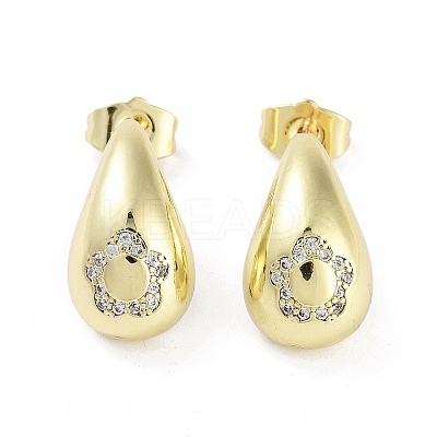 Teardrop Rack Plating Brass Cubic Zirconia Stud Earrings for Women EJEW-B047-02G-10-1