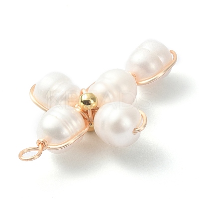 Natural Cultured Freshwater Pearl Copper Wire Wrapped Pendants PALLOY-TA00043-1