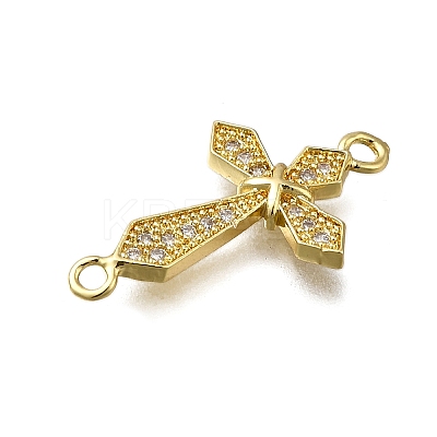 Brass Clear Cubic Zirconia Cross Connector Charms ZIRC-I070-030G-1