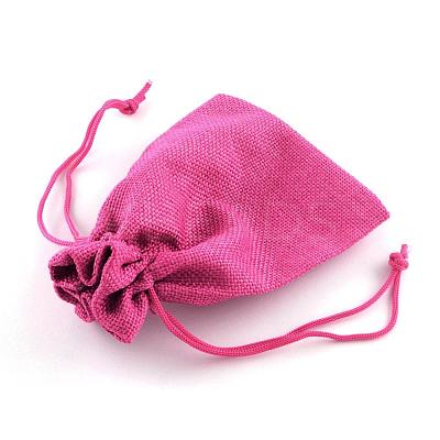 Polyester Imitation Burlap Packing Pouches Drawstring Bags ABAG-R005-14x10-M-1