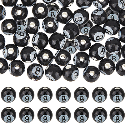 54Pcs Glazed Porcelain Round Beads PORC-SC0001-09-1