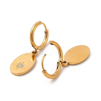 Crystal Rhinestone Oval with Star Dangle Hoop Earrings EJEW-P219-11G-1