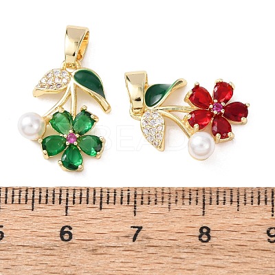 Brass Micro Pave Cubic Zirconia with ABS Plastic Imitation Pearl Pendants KK-Z141-05G-1